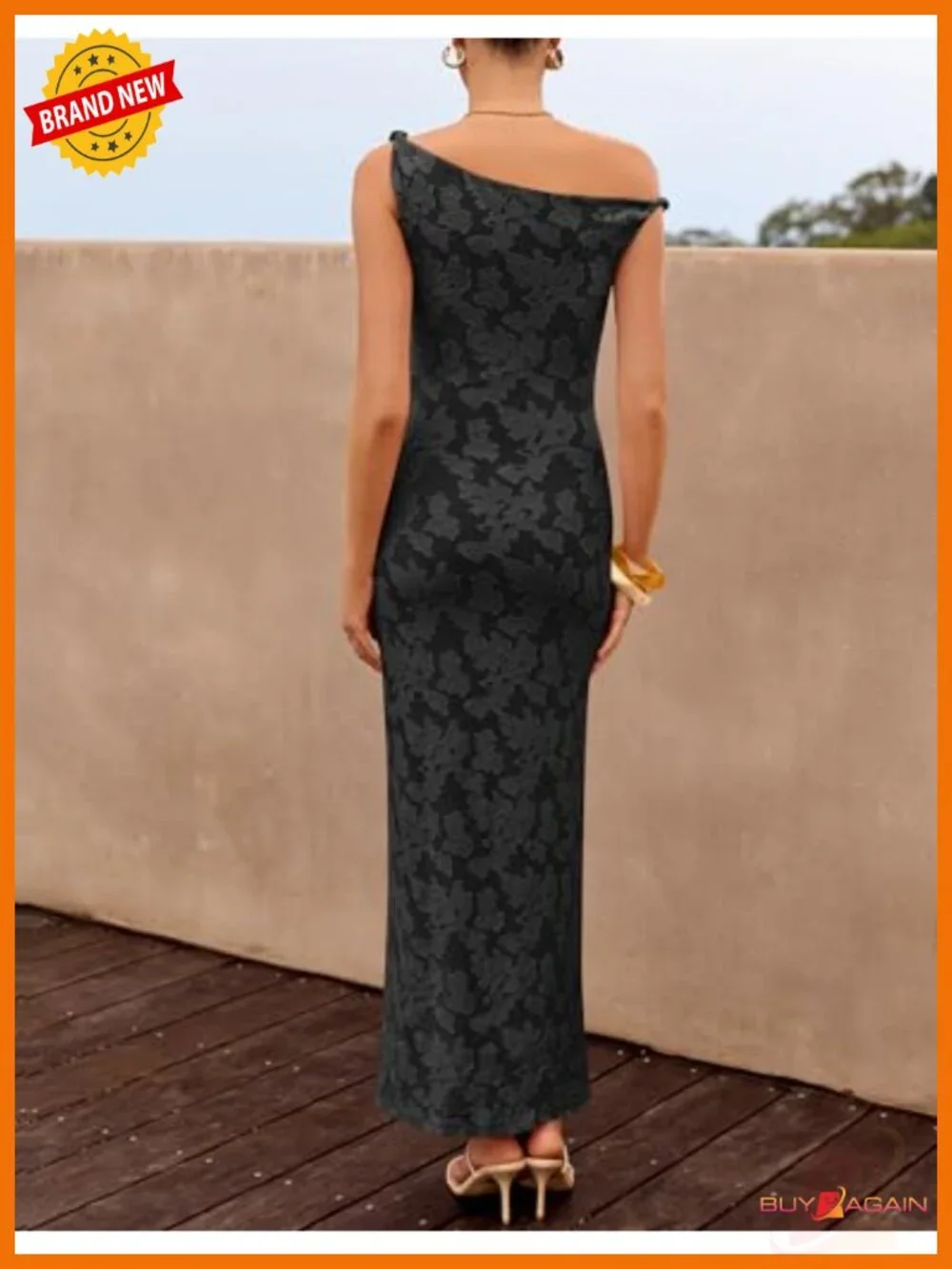 One Shoulder Floral Bodycon Midi Dress Sleeveless Ruched Slit